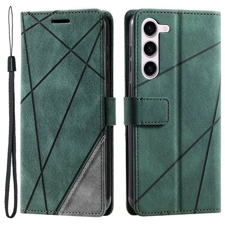 For Samsung Galaxy S23 Case Imprinted Lines Leather Cover with Wallet Stand