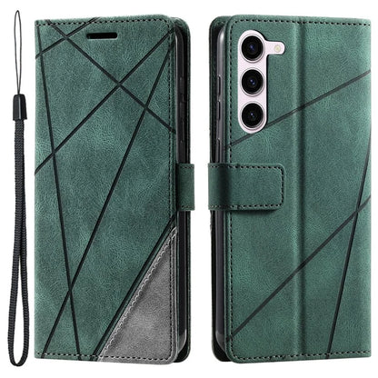 For Samsung Galaxy S23 Case Imprinted Lines Leather Cover with Wallet Stand