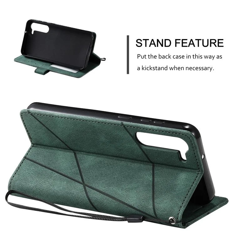 For Samsung Galaxy S23 Case Imprinted Lines Leather Cover with Wallet Stand