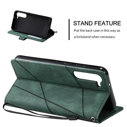 For Samsung Galaxy S23 Case Imprinted Lines Leather Cover with Wallet Stand
