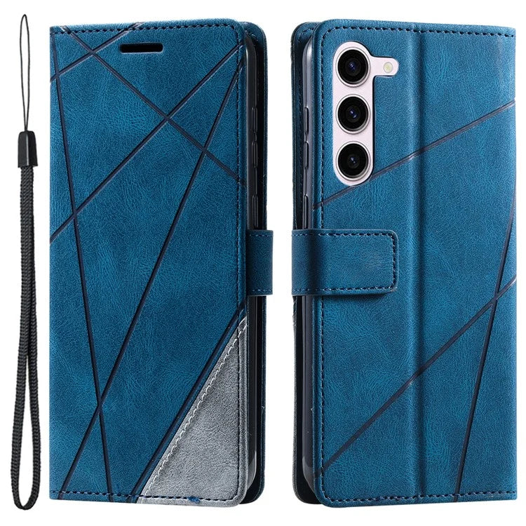 For Samsung Galaxy S23 Case Imprinted Lines Leather Cover with Wallet Stand