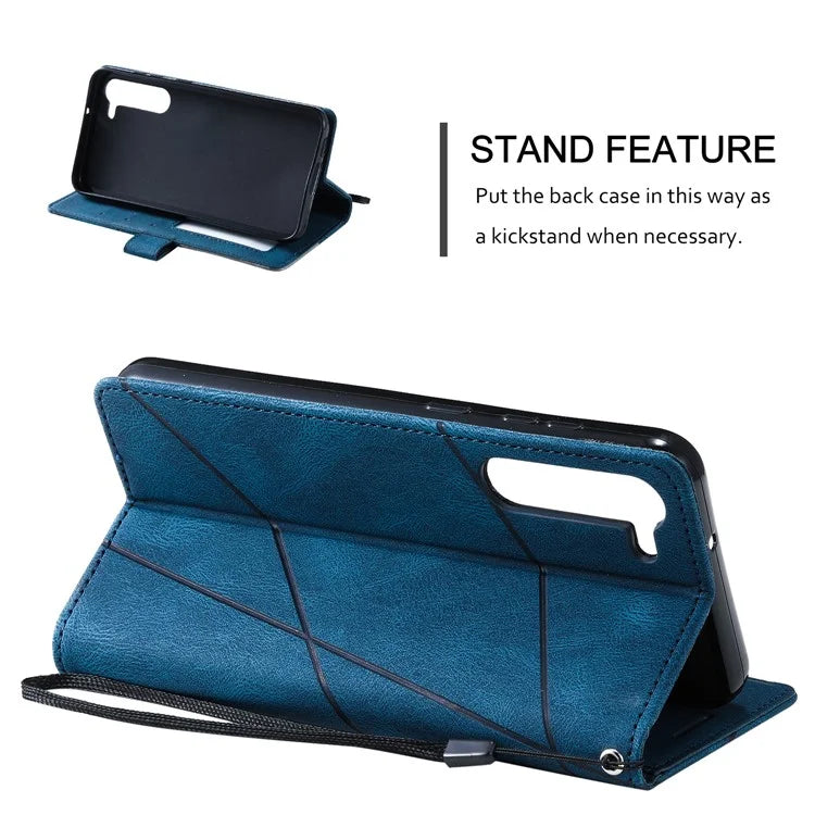 For Samsung Galaxy S23 Case Imprinted Lines Leather Cover with Wallet Stand