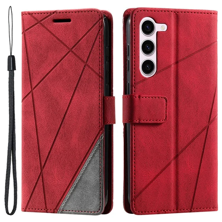 For Samsung Galaxy S23 Case Imprinted Lines Leather Cover with Wallet Stand