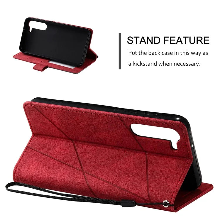 For Samsung Galaxy S23 Case Imprinted Lines Leather Cover with Wallet Stand