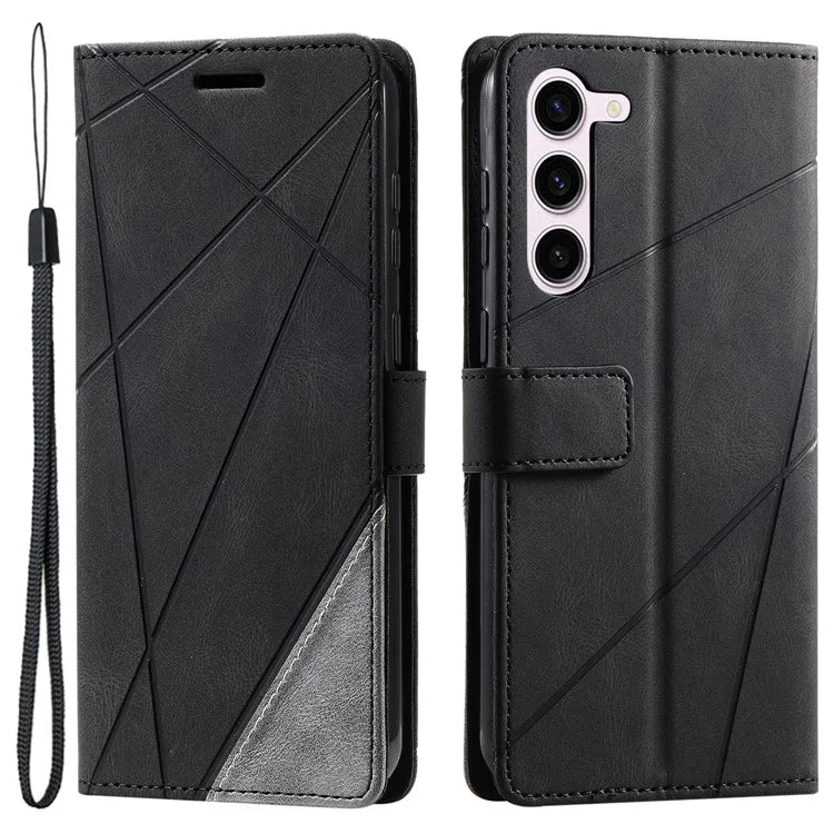 For Samsung Galaxy S23 Case Imprinted Lines Leather Cover with Wallet Stand