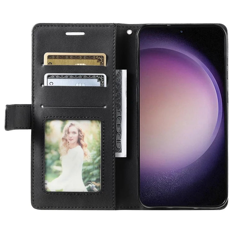 For Samsung Galaxy S23 Case Imprinted Lines Leather Cover with Wallet Stand
