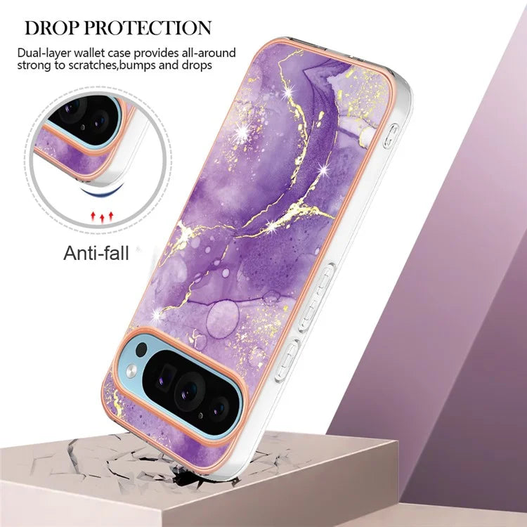 YB IMD Series-2 For Google Pixel 9 Pro XL TPU Case Marble Pattern Smart Phone Shell