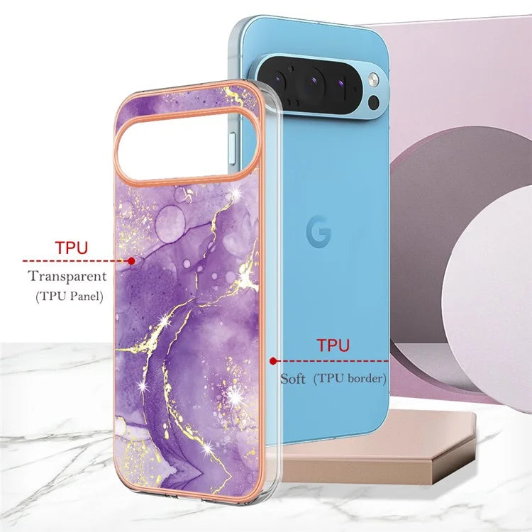 YB IMD Series-2 For Google Pixel 9 Pro XL TPU Case Marble Pattern Smart Phone Shell