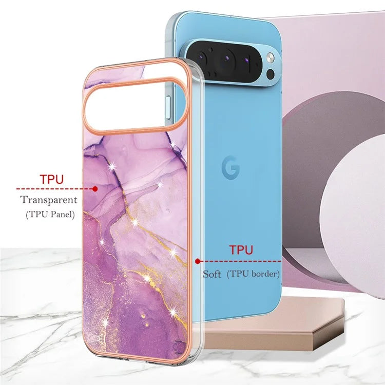 YB IMD Series-2 For Google Pixel 9 Pro XL TPU Case Marble Pattern Smart Phone Shell