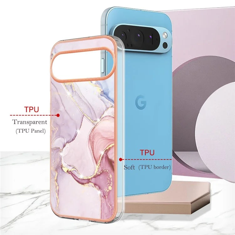 YB IMD Series-2 For Google Pixel 9 Pro XL TPU Case Marble Pattern Smart Phone Shell