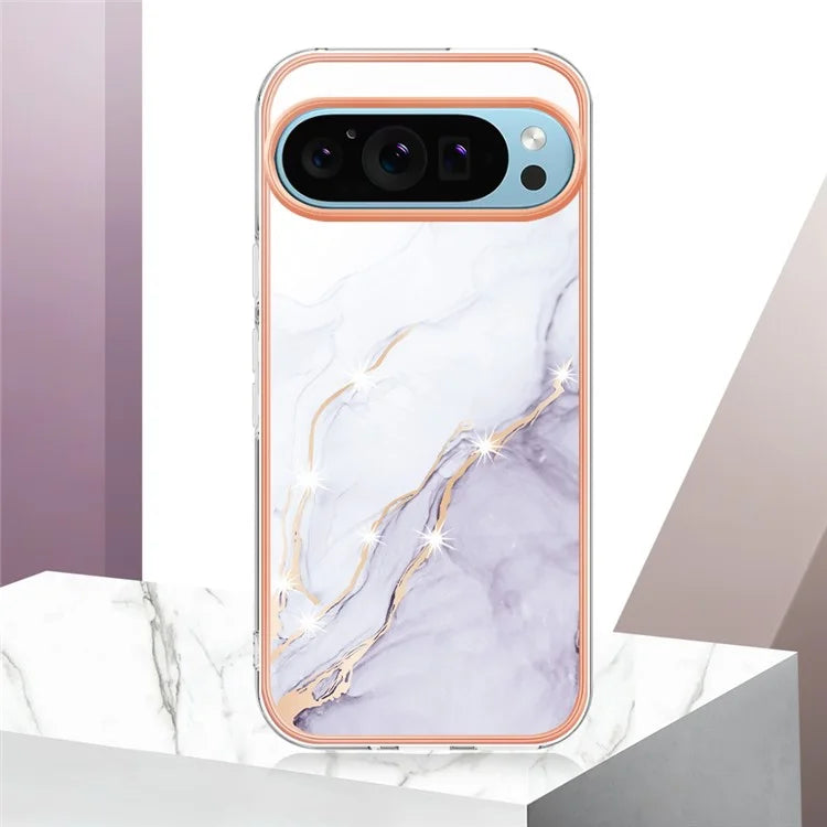 YB IMD Series-2 For Google Pixel 9 Pro XL TPU Case Marble Pattern Smart Phone Shell