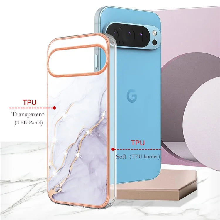 YB IMD Series-2 For Google Pixel 9 Pro XL TPU Case Marble Pattern Smart Phone Shell