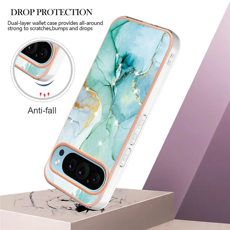 YB IMD Series-2 For Google Pixel 9 Pro XL TPU Case Marble Pattern Smart Phone Shell