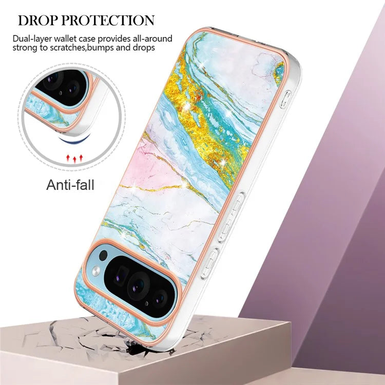 YB IMD Series-2 For Google Pixel 9 Pro XL TPU Case Marble Pattern Smart Phone Shell