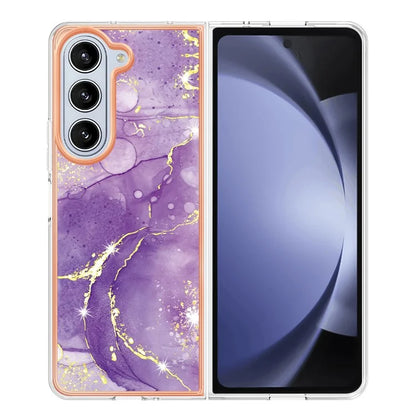 YB IMD Series-2 For Samsung Galaxy Z Fold5 5G Case Electroplating Marble Pattern Slim Phone Shell