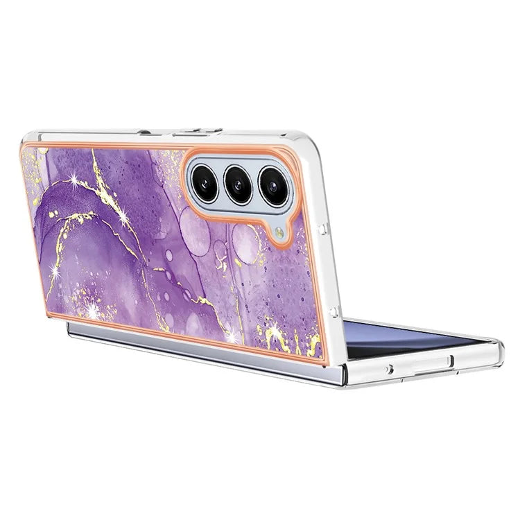 YB IMD Series-2 For Samsung Galaxy Z Fold5 5G Case Electroplating Marble Pattern Slim Phone Shell
