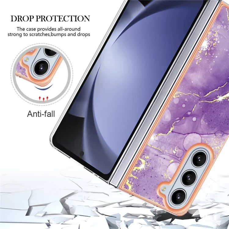 YB IMD Series-2 For Samsung Galaxy Z Fold5 5G Case Electroplating Marble Pattern Slim Phone Shell