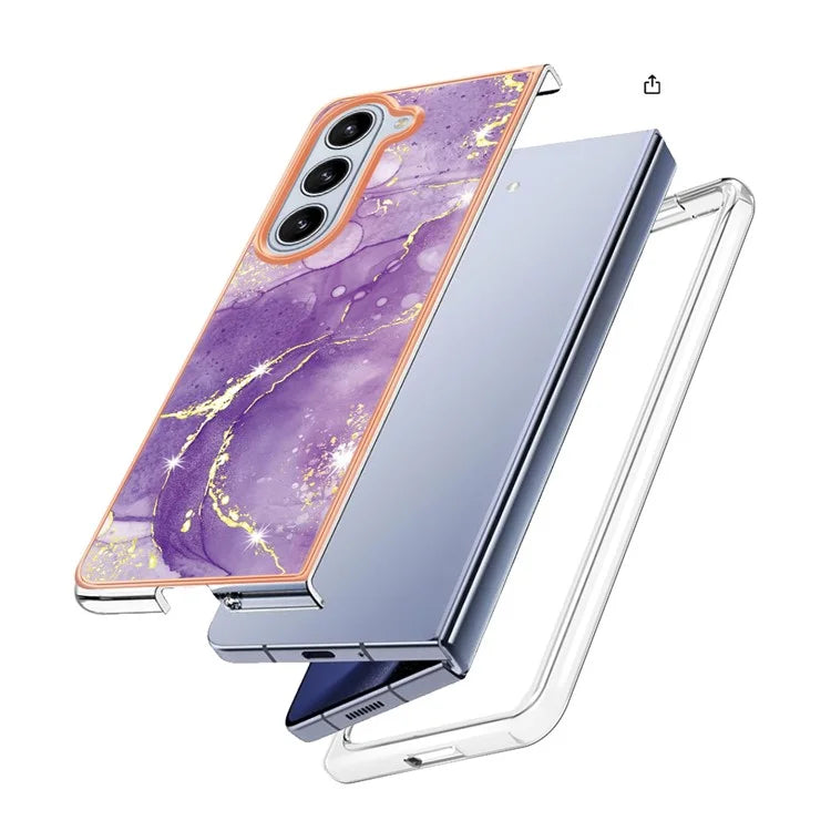 YB IMD Series-2 For Samsung Galaxy Z Fold5 5G Case Electroplating Marble Pattern Slim Phone Shell