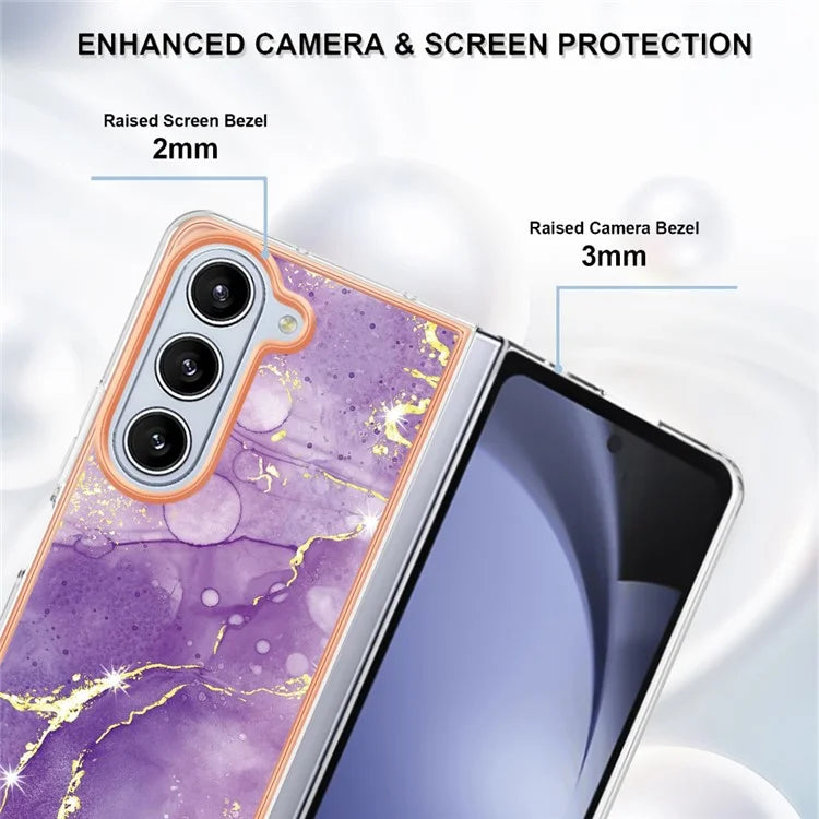 YB IMD Series-2 For Samsung Galaxy Z Fold5 5G Case Electroplating Marble Pattern Slim Phone Shell