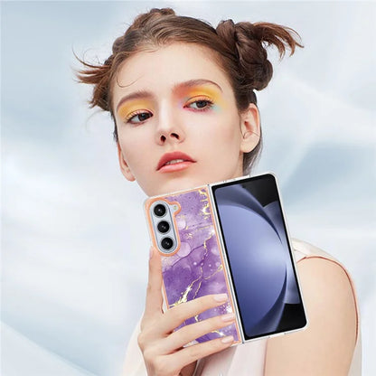 YB IMD Series-2 For Samsung Galaxy Z Fold5 5G Case Electroplating Marble Pattern Slim Phone Shell