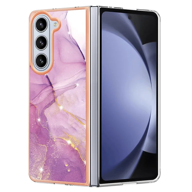 YB IMD Series-2 For Samsung Galaxy Z Fold5 5G Case Electroplating Marble Pattern Slim Phone Shell