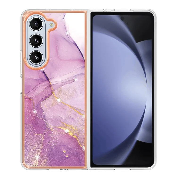 YB IMD Series-2 For Samsung Galaxy Z Fold5 5G Case Electroplating Marble Pattern Slim Phone Shell