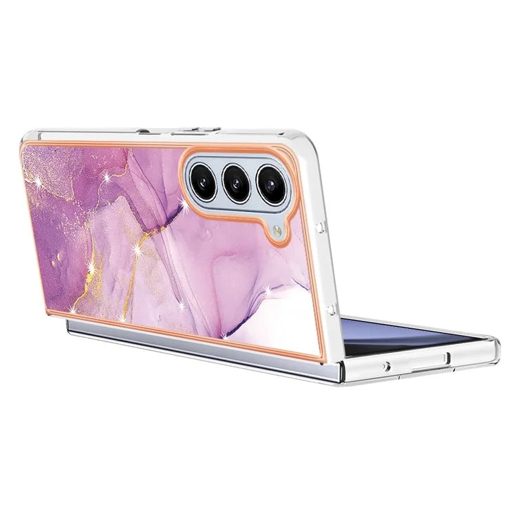 YB IMD Series-2 For Samsung Galaxy Z Fold5 5G Case Electroplating Marble Pattern Slim Phone Shell
