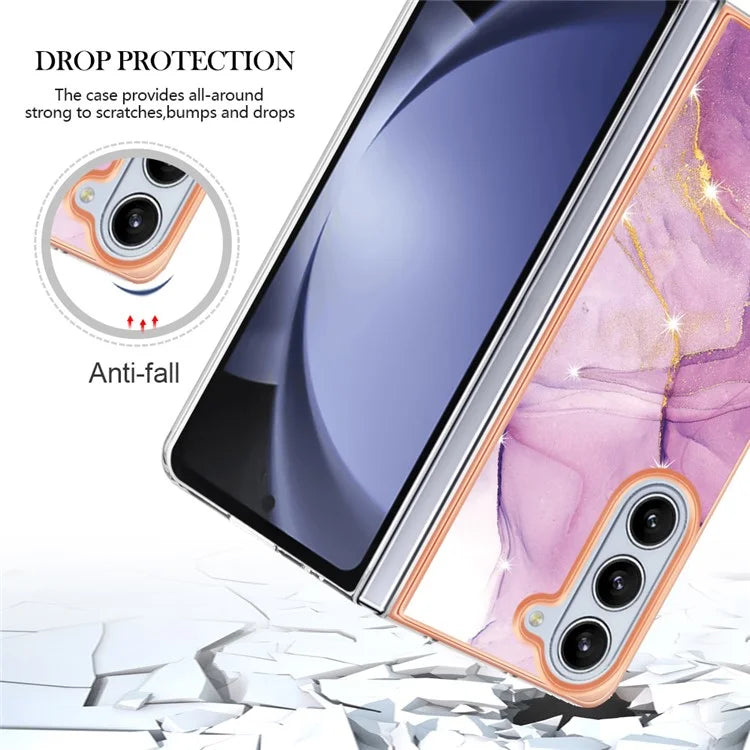 YB IMD Series-2 For Samsung Galaxy Z Fold5 5G Case Electroplating Marble Pattern Slim Phone Shell
