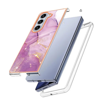 YB IMD Series-2 For Samsung Galaxy Z Fold5 5G Case Electroplating Marble Pattern Slim Phone Shell