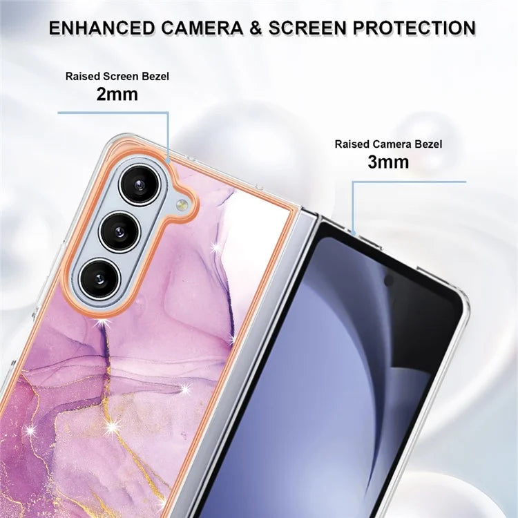 YB IMD Series-2 For Samsung Galaxy Z Fold5 5G Case Electroplating Marble Pattern Slim Phone Shell