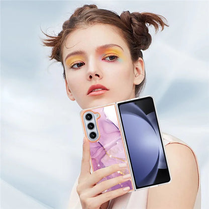 YB IMD Series-2 For Samsung Galaxy Z Fold5 5G Case Electroplating Marble Pattern Slim Phone Shell