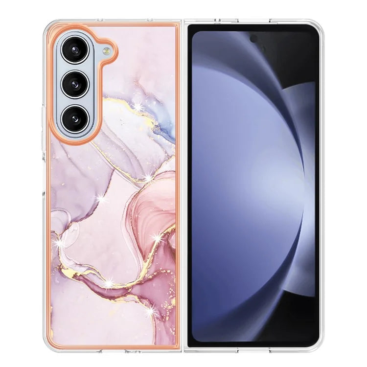 YB IMD Series-2 For Samsung Galaxy Z Fold5 5G Case Electroplating Marble Pattern Slim Phone Shell