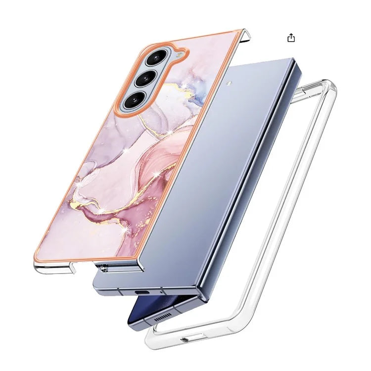 YB IMD Series-2 For Samsung Galaxy Z Fold5 5G Case Electroplating Marble Pattern Slim Phone Shell