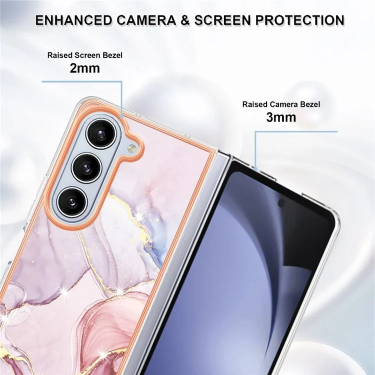 YB IMD Series-2 For Samsung Galaxy Z Fold5 5G Case Electroplating Marble Pattern Slim Phone Shell