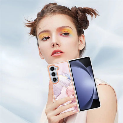 YB IMD Series-2 For Samsung Galaxy Z Fold5 5G Case Electroplating Marble Pattern Slim Phone Shell