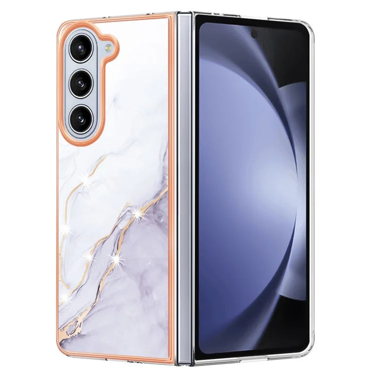 YB IMD Series-2 For Samsung Galaxy Z Fold5 5G Case Electroplating Marble Pattern Slim Phone Shell