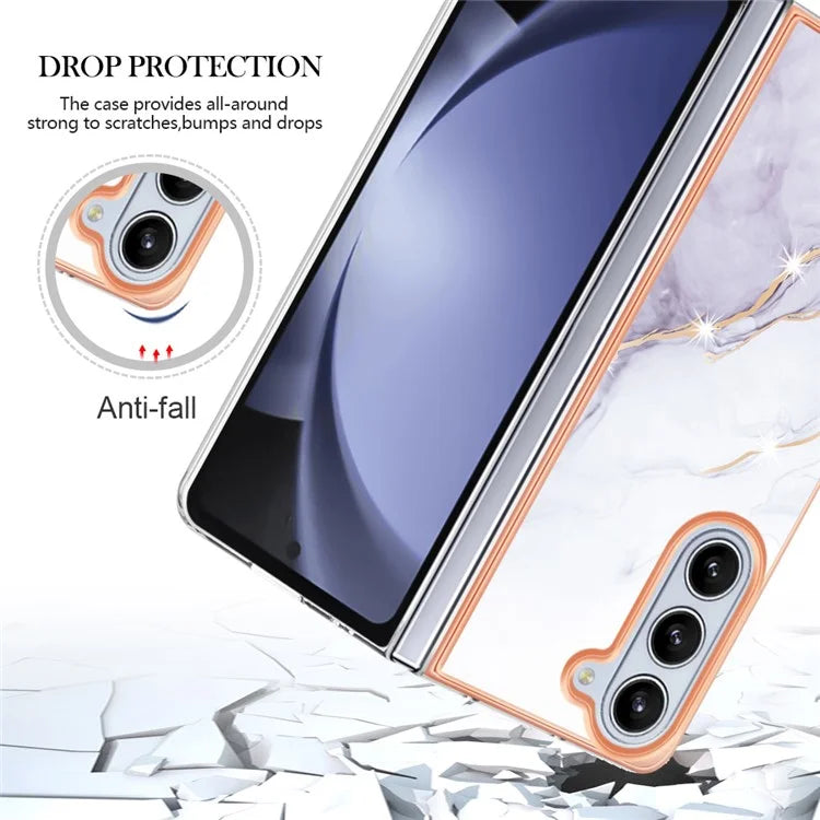 YB IMD Series-2 For Samsung Galaxy Z Fold5 5G Case Electroplating Marble Pattern Slim Phone Shell