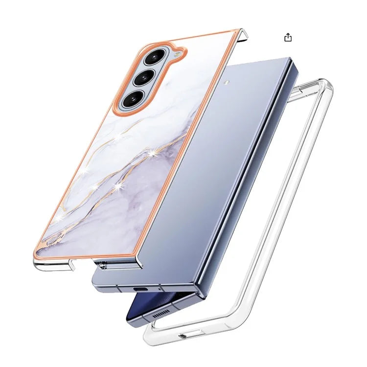YB IMD Series-2 For Samsung Galaxy Z Fold5 5G Case Electroplating Marble Pattern Slim Phone Shell