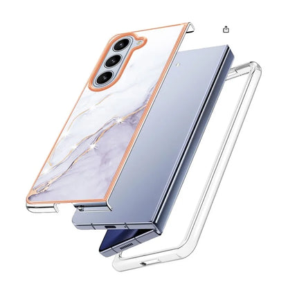 YB IMD Series-2 For Samsung Galaxy Z Fold5 5G Case Electroplating Marble Pattern Slim Phone Shell