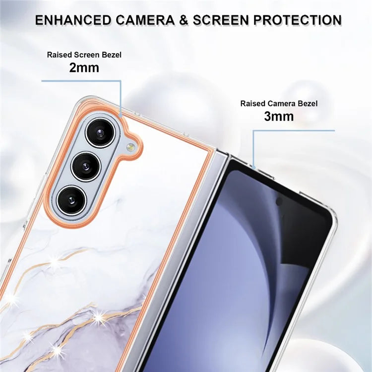 YB IMD Series-2 For Samsung Galaxy Z Fold5 5G Case Electroplating Marble Pattern Slim Phone Shell