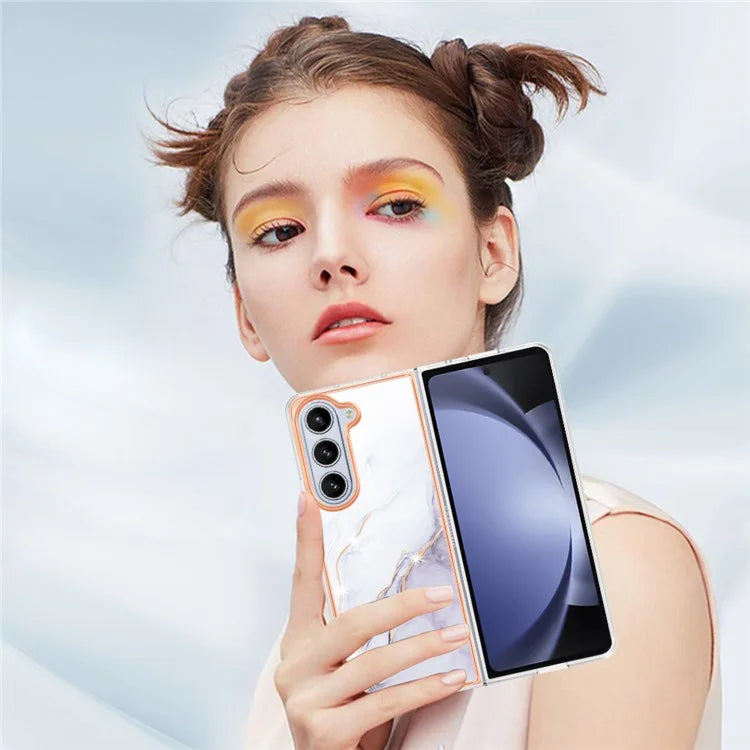 YB IMD Series-2 For Samsung Galaxy Z Fold5 5G Case Electroplating Marble Pattern Slim Phone Shell