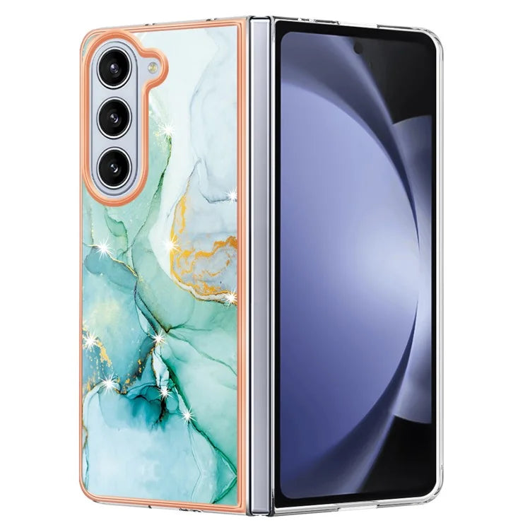 YB IMD Series-2 For Samsung Galaxy Z Fold5 5G Case Electroplating Marble Pattern Slim Phone Shell
