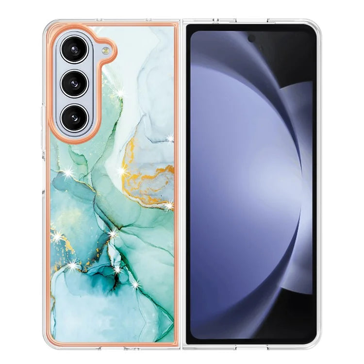 YB IMD Series-2 For Samsung Galaxy Z Fold5 5G Case Electroplating Marble Pattern Slim Phone Shell