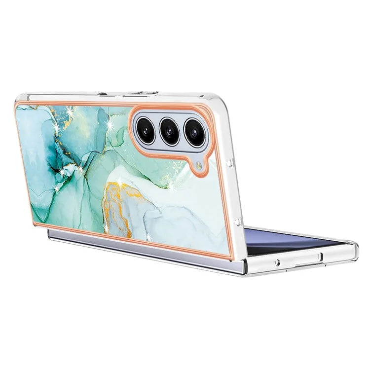 YB IMD Series-2 For Samsung Galaxy Z Fold5 5G Case Electroplating Marble Pattern Slim Phone Shell