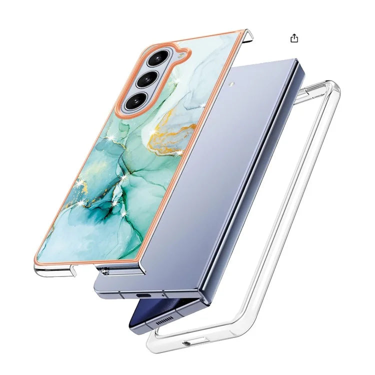 YB IMD Series-2 For Samsung Galaxy Z Fold5 5G Case Electroplating Marble Pattern Slim Phone Shell