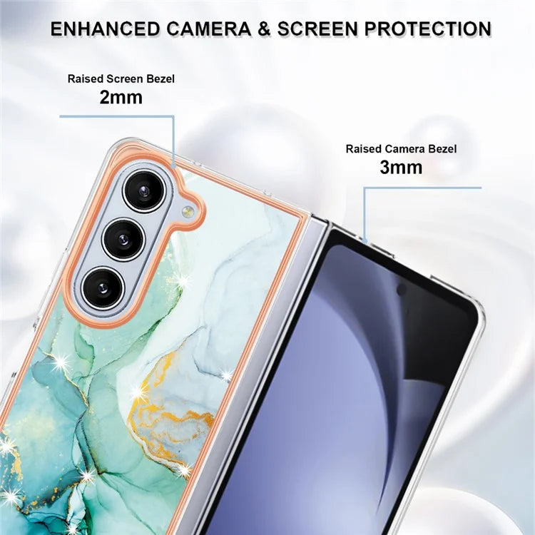 YB IMD Series-2 For Samsung Galaxy Z Fold5 5G Case Electroplating Marble Pattern Slim Phone Shell