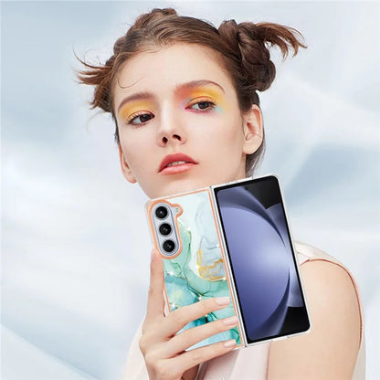 YB IMD Series-2 For Samsung Galaxy Z Fold5 5G Case Electroplating Marble Pattern Slim Phone Shell