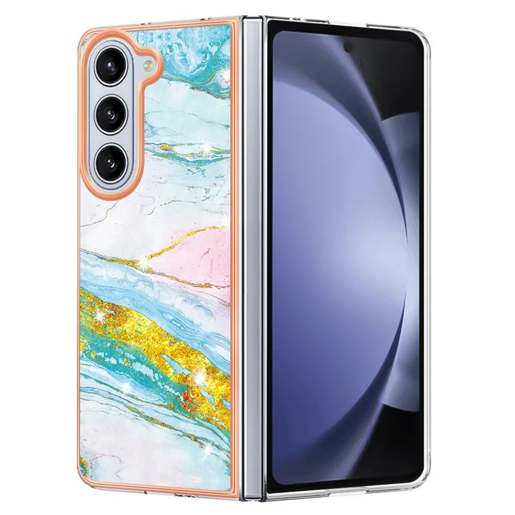 YB IMD Series-2 For Samsung Galaxy Z Fold5 5G Case Electroplating Marble Pattern Slim Phone Shell