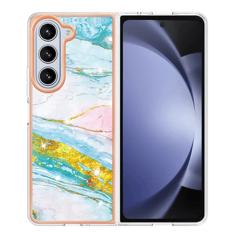 YB IMD Series-2 For Samsung Galaxy Z Fold5 5G Case Electroplating Marble Pattern Slim Phone Shell