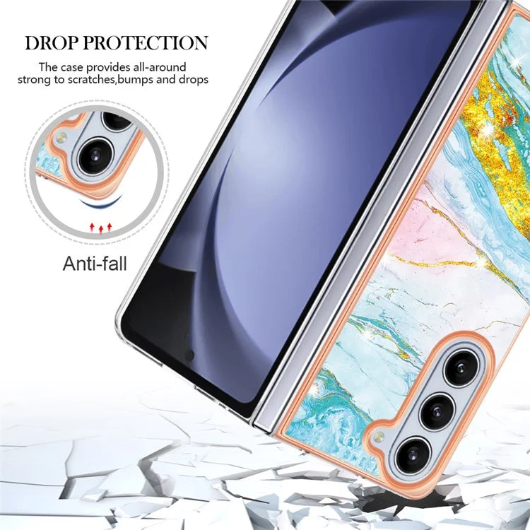 YB IMD Series-2 For Samsung Galaxy Z Fold5 5G Case Electroplating Marble Pattern Slim Phone Shell